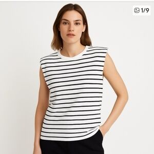Anthropologie Striped Sleeveless Tee in Black and White